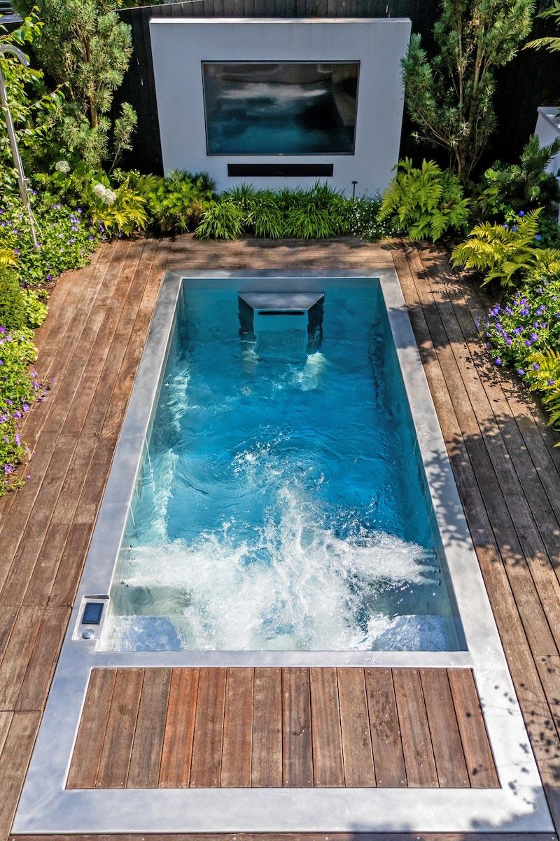 Hydrotherapy swimming pool with jets installed in private garden in the Wirral