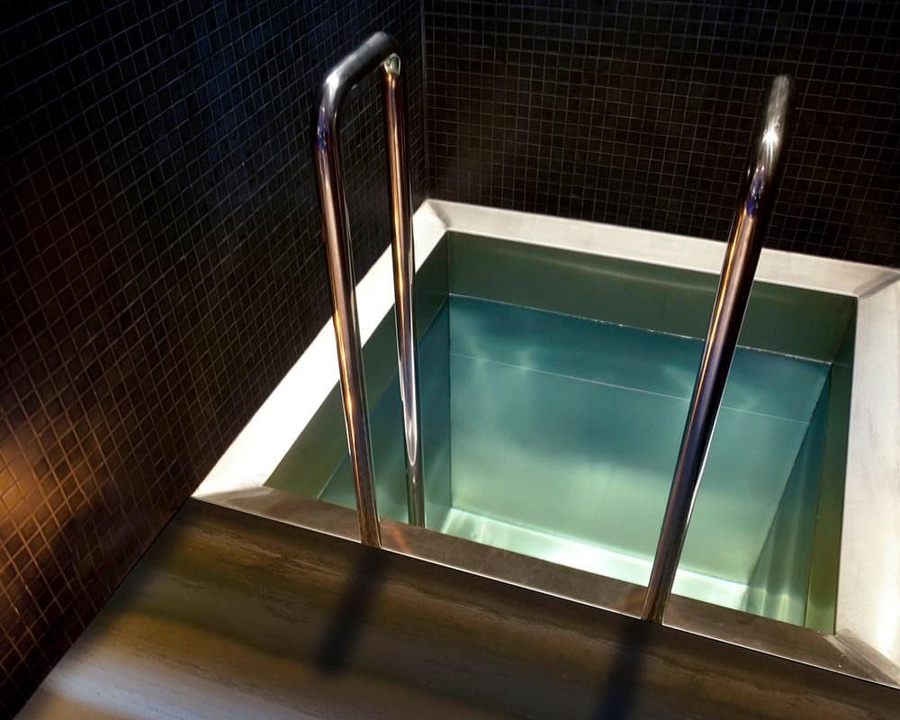 stainless steel cold plunge pool with steps and ladder